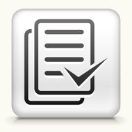 White Square Button with Document Check Mark Icon