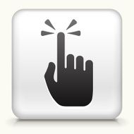 White Square Button with Touching Hand Icon