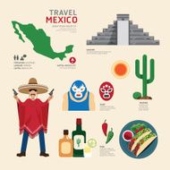 Travel Concept Mexico Landmark Flat Icons Design Vector