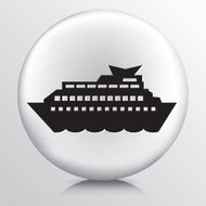 Round White Icon With Silhouette Cruise Ship In The Ocean