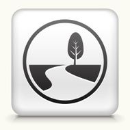 Square Button with Road Path and Tree