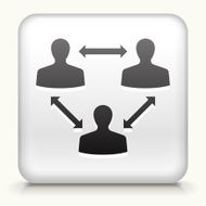 Square Button with Three People Connected by Arrows