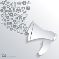Loudspeaker icon Flat abstract background with web icons Interface symbols