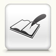 Square Button with Open Book and Quill Pen N2