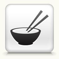 Square Button with Bowl and Chopsticks