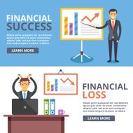 Financial success financial loss flat illustration concepts set Business situations