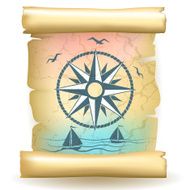 Scroll with vintage compass design and boats