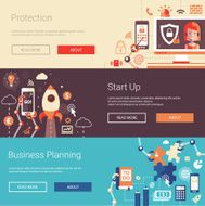Set of modern flat design business banners headers with icons N4