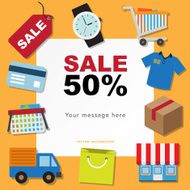 Paper note and shopping flat icons set