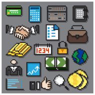 Digital Pixel Financial Icons Set