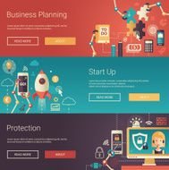 Set of modern flat design business banners headers with icons N5
