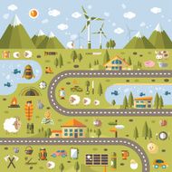 Modern flat design conceptual landscape illustration with info graphic elements