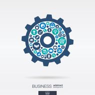 Business color icons in cogwheel shape abstract background vector illustration
