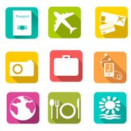 Travel icons on color background Vector illustration
