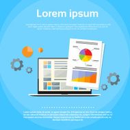 Laptop Finance Graph Page Document Chart Flat Vector
