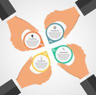Flat infographic template with human hands holding the round blocks