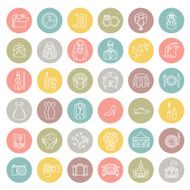 Modern flat linear round vector wedding icons