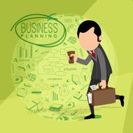 Various business infographic elements and man