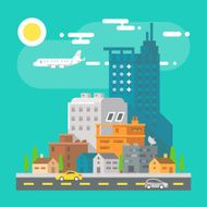 Colorful cityscape scene in flat design N4