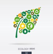 Leaf shape ecology illustration connected color circles integrated flat icons