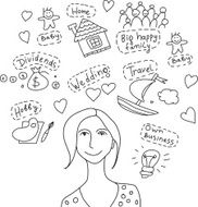 Young woman with goals dreams and wishes black white