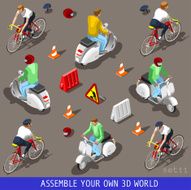 Isometric Flat 3d Vehicle Scooter Bicycle Set