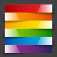 Infographics rainbow shiny paper stripe banners with shadows on dark N2