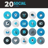 Blue flat round button social icons