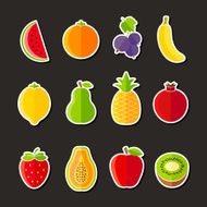 Organic fresh fruits and berries icons flat design