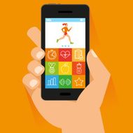 Vector mobile phone and hand in flat style N2