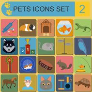 Domestic pets and vet healthcare flat icons set N5