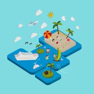 flat 3d isometric beach vacation illustration