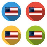 Collection of 4 isolated flat buttons (icons) with USA FLAG N2