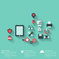 Flat abstract background with web icons Interface symbols Cloud computing N74