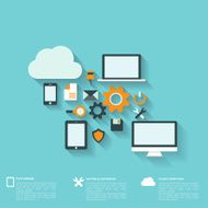 Flat abstract background with web icons Interface symbols Cloud computing N76