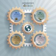 Infographic background of five mechanic cogwheels with options N2
