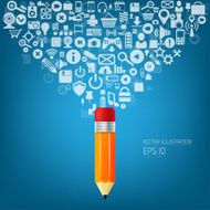 Pencil icon Flat abstract background with web icons Interface symbols N4