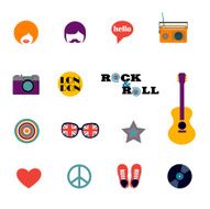 set of London hippie flat icons N2