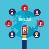 Hand holding mobile phone with icons Social network communication concept N4