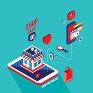 Flat 3d isometric design concept Shopping and e-commerce N7