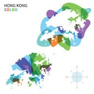 Abstract vector color map of Hong Kong with transparent paint