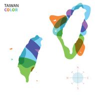 Abstract vector color map of Taiwan with transparent paint effect