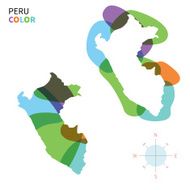 Abstract vector color map of Peru with transparent paint effect