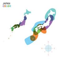 Abstract vector color map of Japan with transparent paint effect