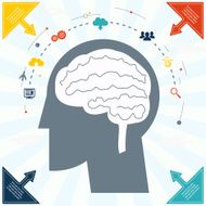 Flat Businessman Brain Headmind Social Network Media Icon Infographics Vector