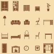 vector set of 20 brown furniture icons