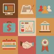 Retro flat business Icons vector N2