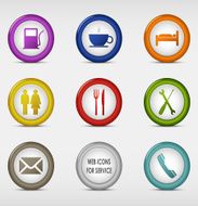 Set of colored round web icons for service