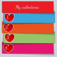 Vector multicolor paper enumerated valentine list