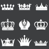 vector set of 9 white crown icons